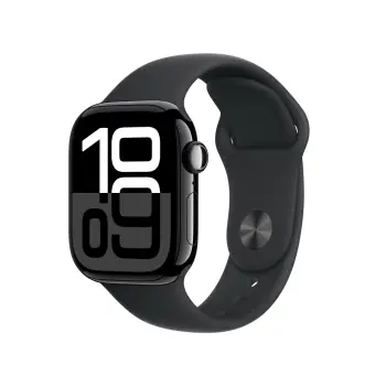 Apple Watch Series 10 GPS, 42mm, Jet Black Aluminum Case with Black Sport Band, M/L
