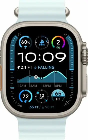 Apple Watch 49mm Band, Ice Blue Ocean Band Extension, Natural Titanium Finish