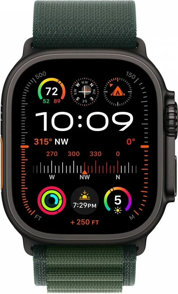 Apple Watch 49mm Loop, Dark Green Alpine Loop, Black Titanium Finish, S - 1
