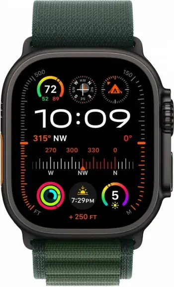 Apple Watch 49mm Loop, Dark Green Alpine Loop, Black Titanium Finish, S