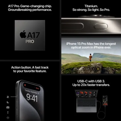 Apple iPhone 15 Pro, 128GB, Natural Titanium - 12
