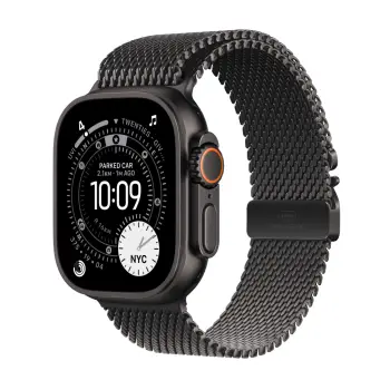 Apple Watch Ultra 3 Cellular 49mm Black Titanium Case with Black Titanium Milanese Loop, Medium