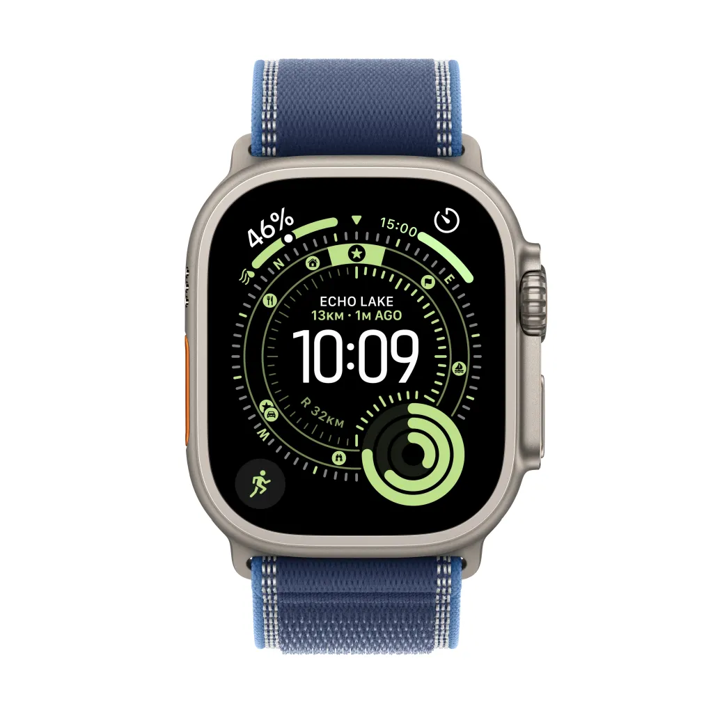 Apple Watch Ultra 3 Cellular 49mm Natural Titanium Case with Blue/Bright Blue Trail Loop, M/L - 2