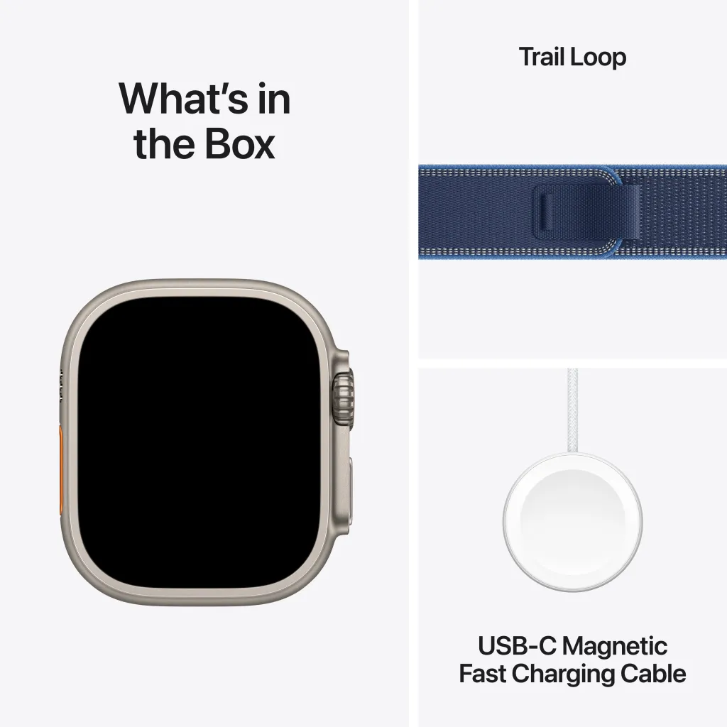 Apple Watch Ultra 3 Cellular 49mm Natural Titanium Case with Blue/Bright Blue Trail Loop, M/L - 7