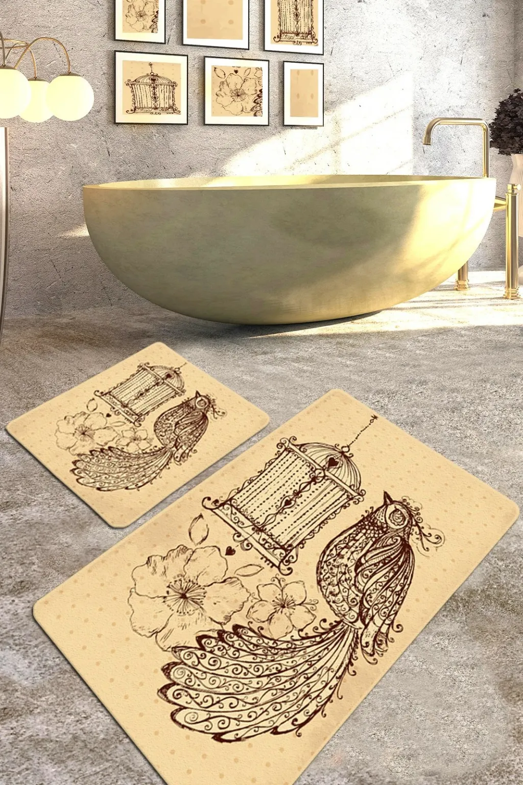 Set tapetash për banjo (2 copë), Mijölnir, Malurus, ngjyrë camel dhe kafe - 1