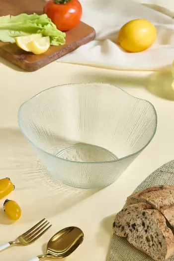 Enë qelqi për sallatë Hermia, Ekol, transparente, buzë e artë, 21cm