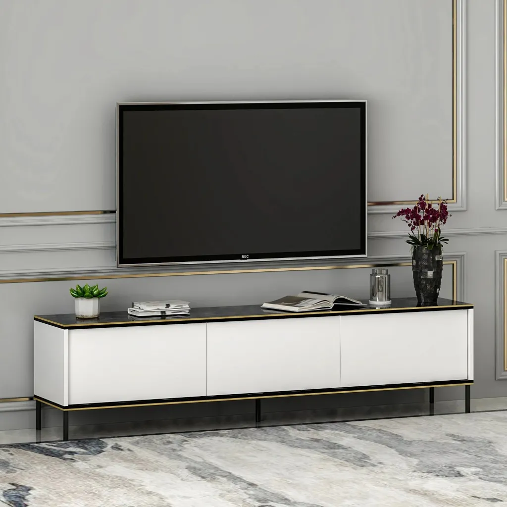 Komodinë për TV Bianco, bardhë, artë - 1