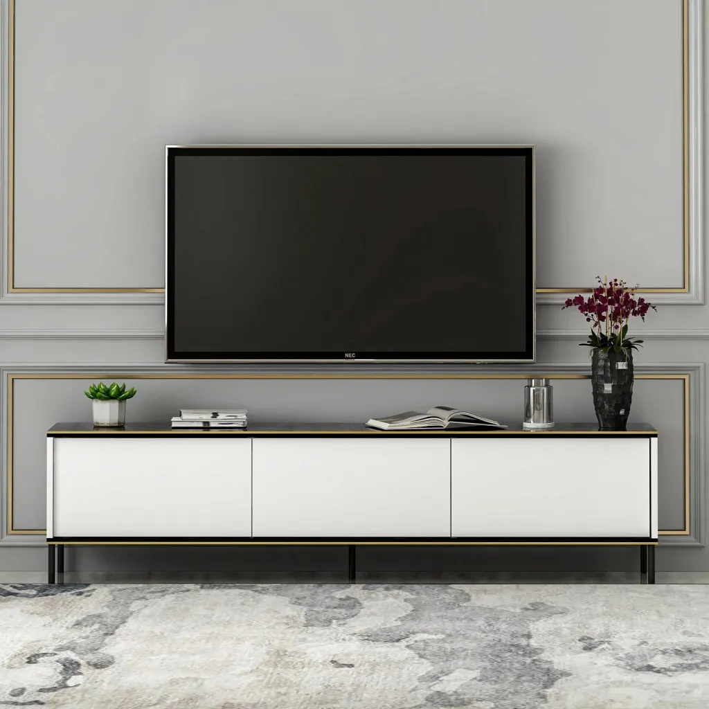 Komodinë për TV Bianco, bardhë, artë - 2