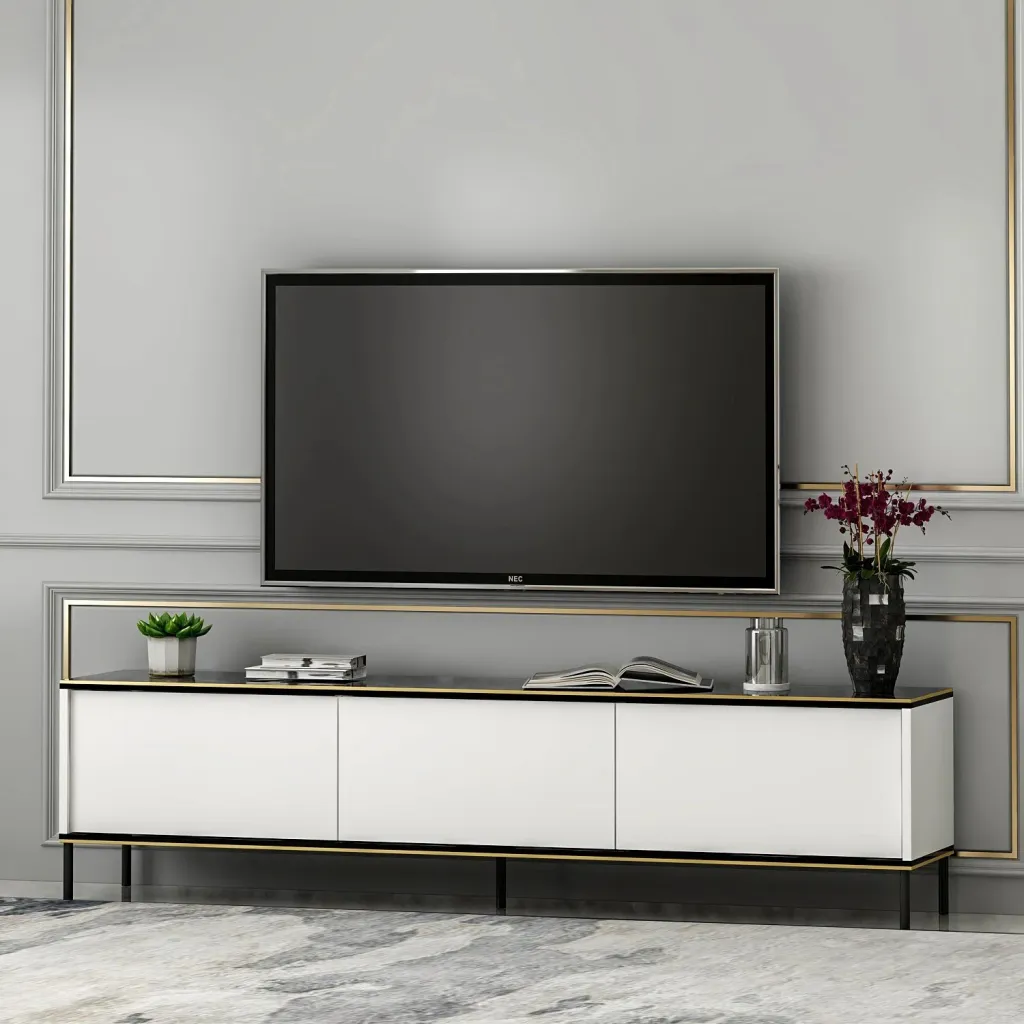 Komodinë për TV Bianco, bardhë, artë - 3