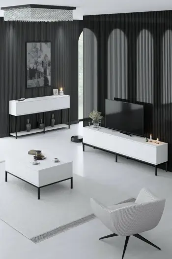 Set mobiljesh për dhomë dite, ngjyrë e zezë, Hanah Home Lord