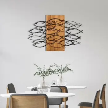 Aksesor dekorativ muri prej druri dhe metali, ngjyrë arre dhe e zezë, Wallity, 95x3x58cm