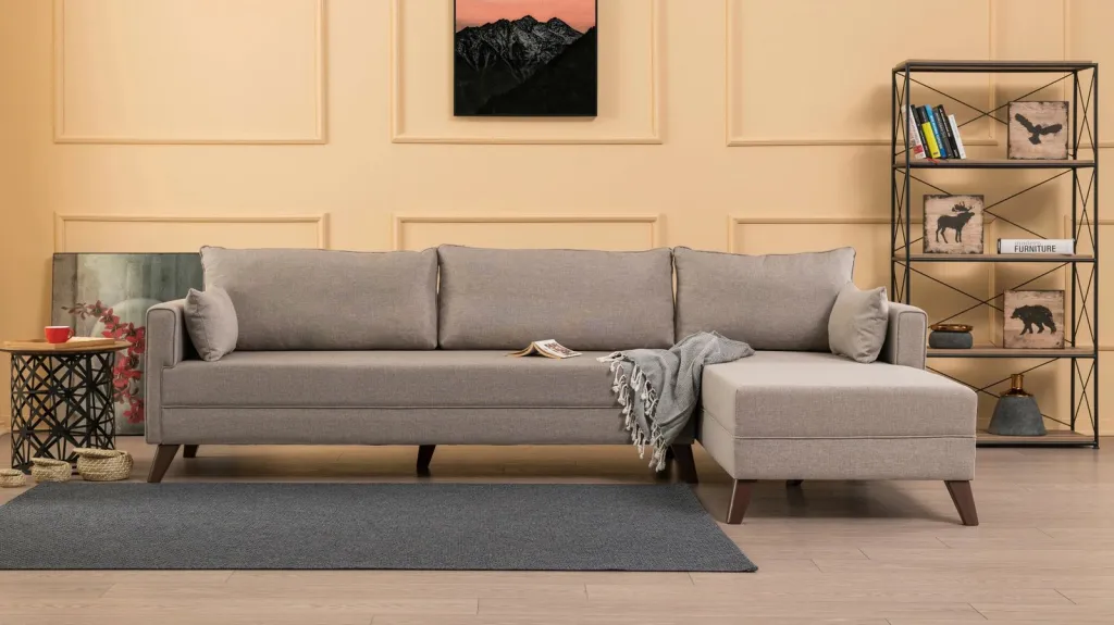 Këndsofa Bella, kënd i djathtë, ngjyrë krem - 2