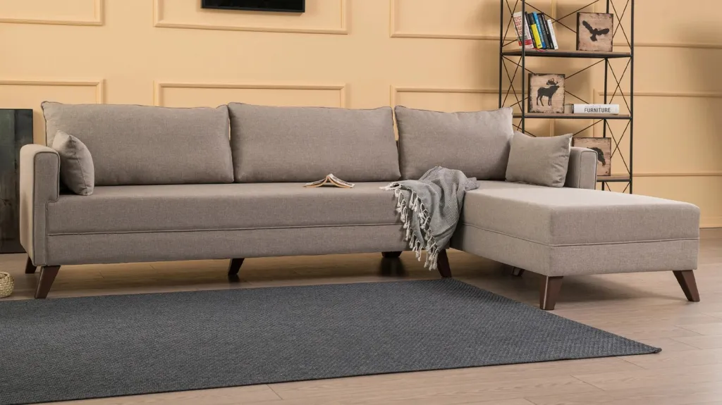 Këndsofa Bella, kënd i djathtë, ngjyrë krem - 4