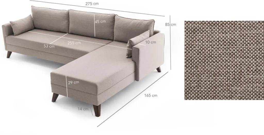 Këndsofa Bella, kënd i djathtë, ngjyrë krem - 8