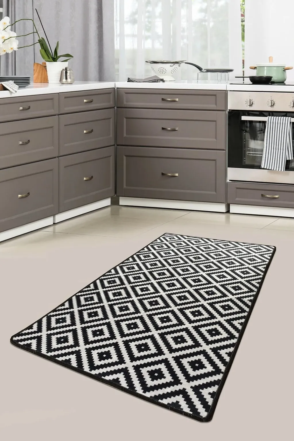 Qilim për korridor, Conceptum Hypnose, zi e bardhë, 100x300cm - 2