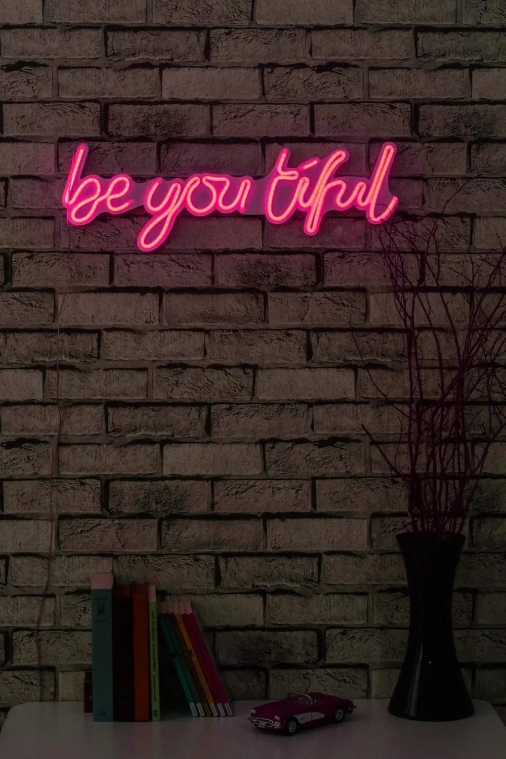 Dritë dekorative LED në mur, 'be you tiful', plastikë, ngjyrë rozë - 4