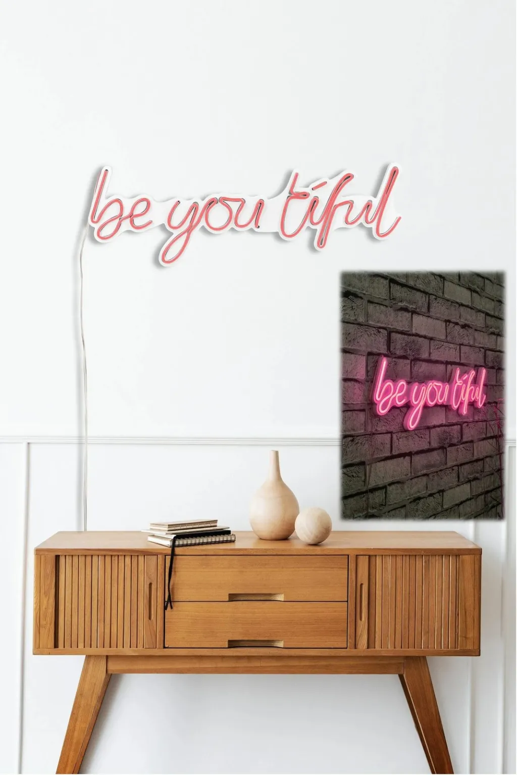 Dritë dekorative LED në mur, 'be you tiful', plastikë, ngjyrë rozë - 5