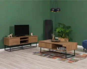 Set mobiljesh për dhomë dite, Laxus Takım 20, ngjyrë arre dhe e zezë