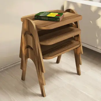 Set tavolinash të mbivendosura Hanah Home, Levada, ngjyrë arre, 3 copë