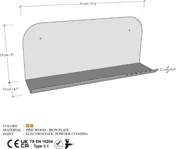 Raft muri metalik, ngjyrë e zezë, Hanah Home, Long Pouch