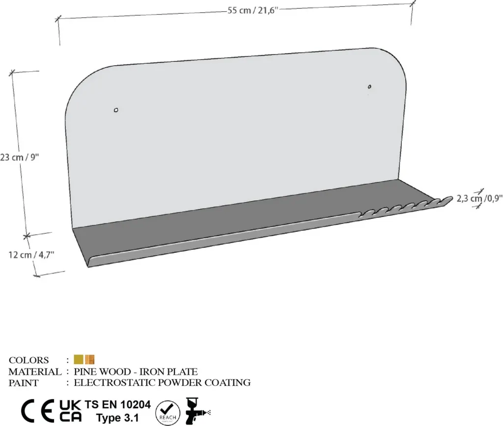 Raft muri metalik, ngjyrë ari, Hanah Home, Long Pouch - 1