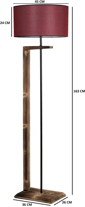 Llambë dyshemeje Opviq, trup druri dhe metali, abazhuri bordo, 163cm