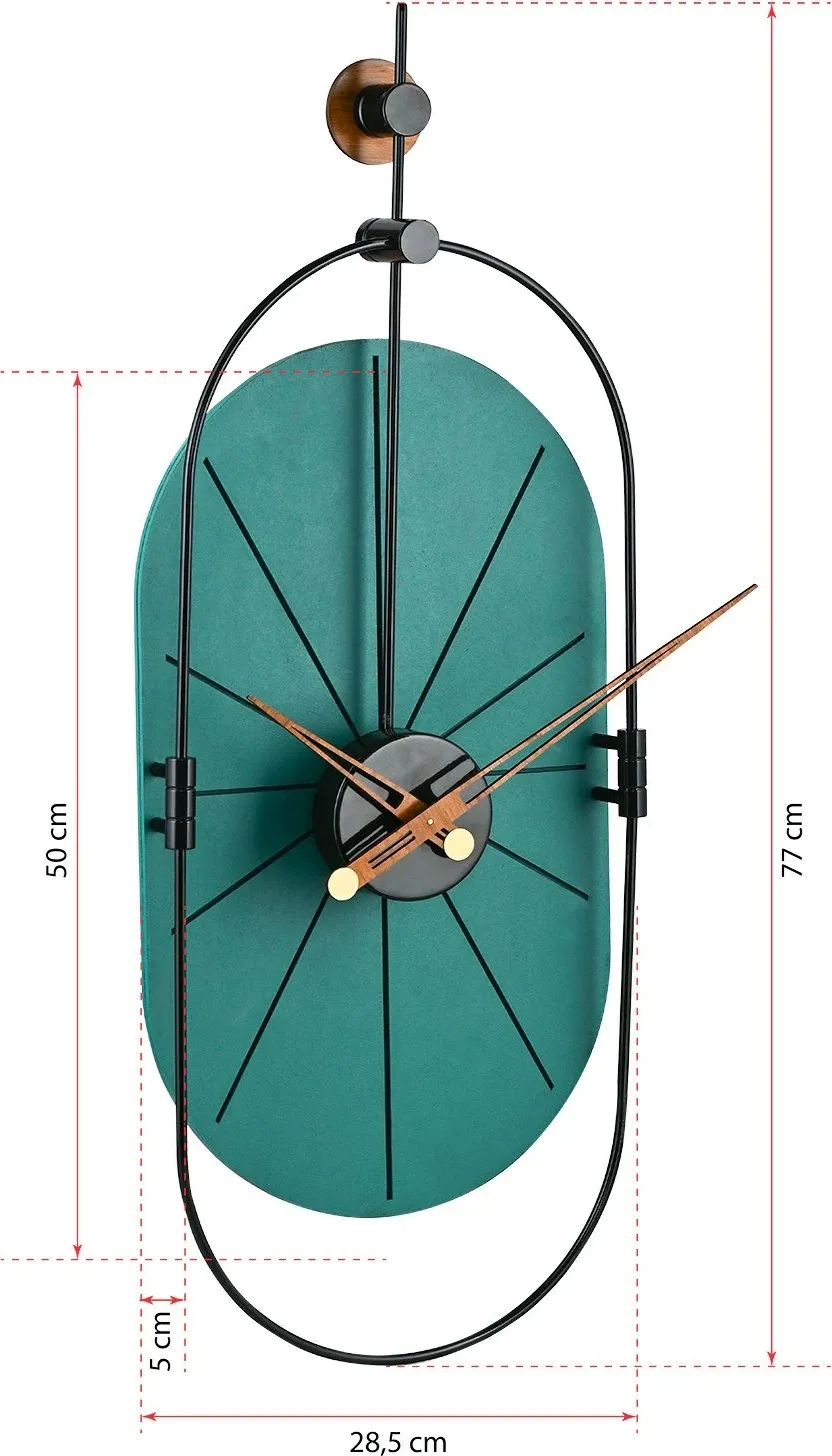 Orë muri dekorative Wallity, metal, MDF, ngjyrë e gjelbër dhe e zezë, 77x29cm - 1