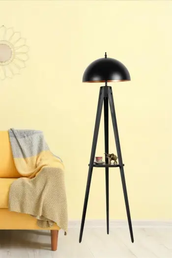 Llambë dyshemeje Opviq, tripod, e zezë, retro, e madhe