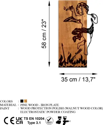 Aksesor dekorativ për mur, dru dhe metal, Wallity Efsa, ngjyrë e zezë dhe arre, 90x47cm