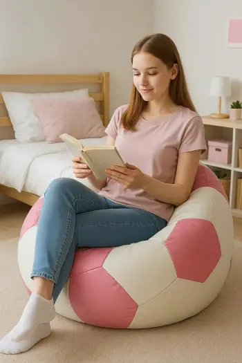 Qese ulëse Atelier del Sofa, model futbolli, e bardhë dhe rozë, e madhe