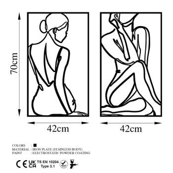 Aksesor dekorativ metalik për mur, trup femre minimalist, 2 copë
