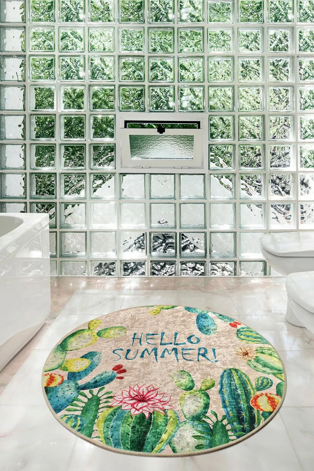 Tapet banje i rrumbullakët, shumëngjyrësh, 'Hello Summer', 140cm - 2