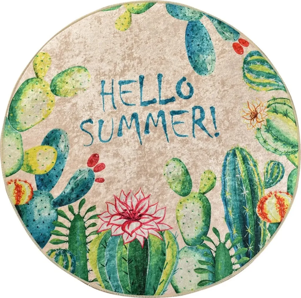 Tapet banje i rrumbullakët, shumëngjyrësh, 'Hello Summer', 140cm - 3