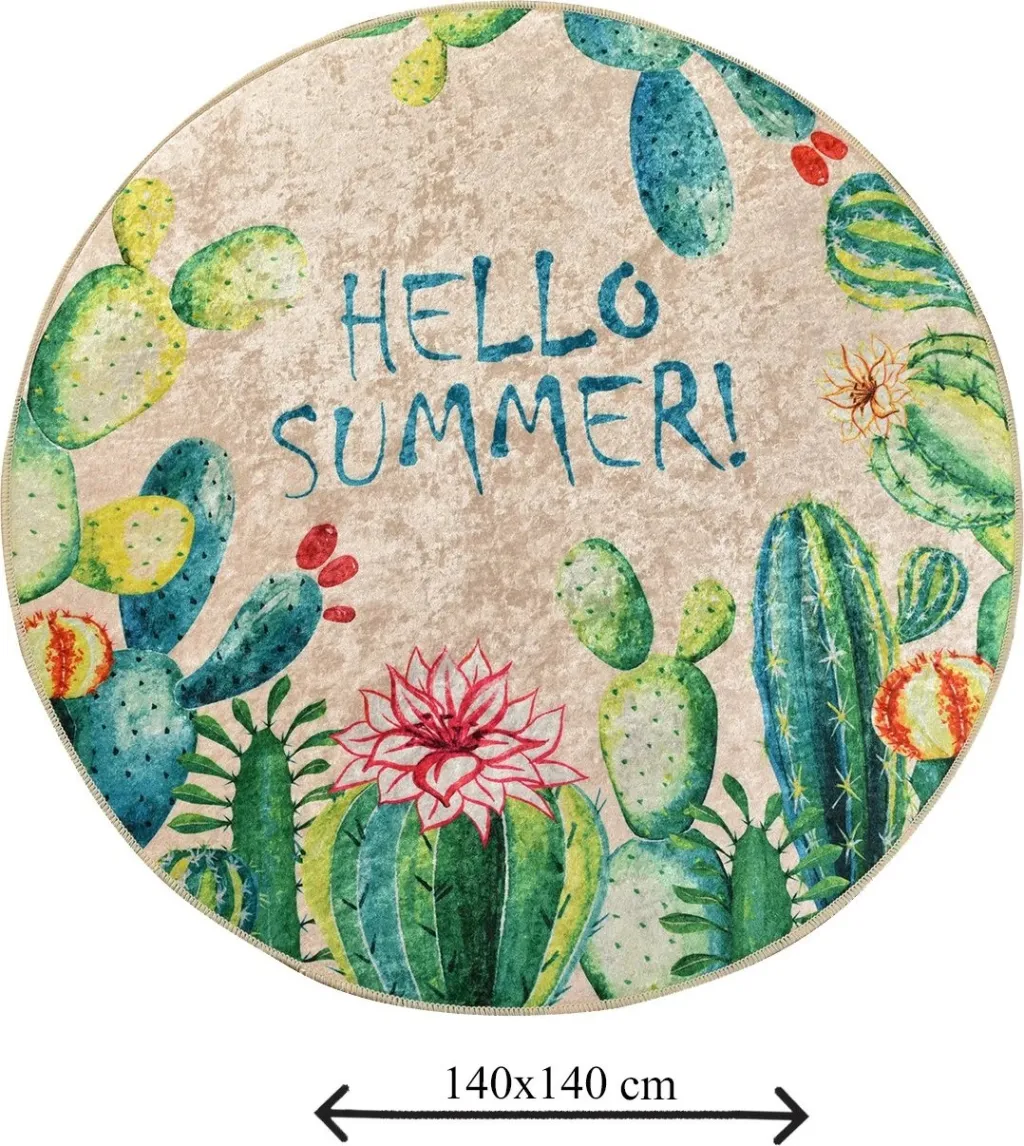 Tapet banje i rrumbullakët, shumëngjyrësh, 'Hello Summer', 140cm - 4