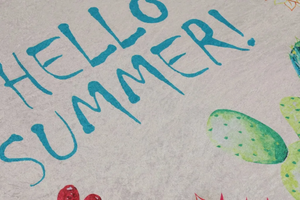 Tapet banje i rrumbullakët, shumëngjyrësh, 'Hello Summer', 140cm - 8