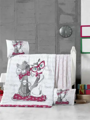 Set mbulesë për batanije për fëmijë Ranforce L'essentiel, kotele, ngjyrë bardhë, fuchsia, gri