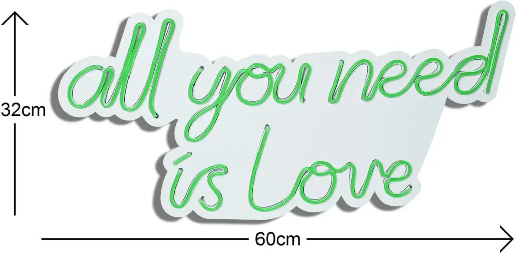 Dekor dritash LED plastik, 'all you need is love', ngjyrë e gjelbër - 7