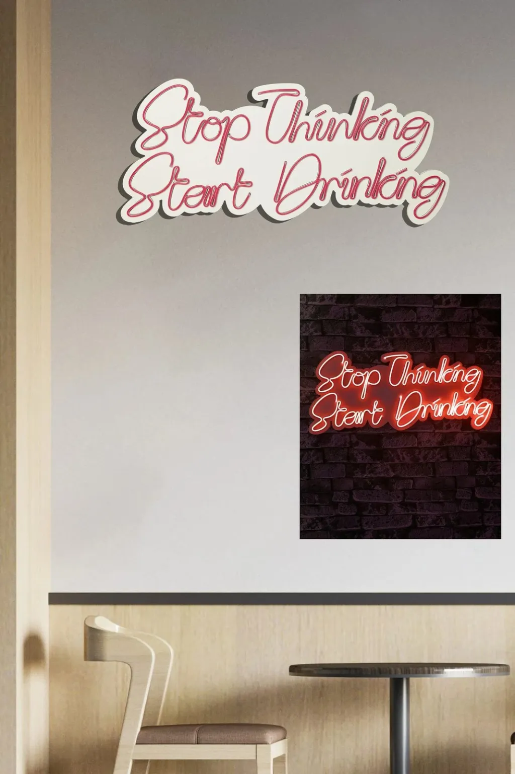 Dritë dekorative LED plastike për mur, 'Stop Thinking Start Drinking', e kuqe - 5