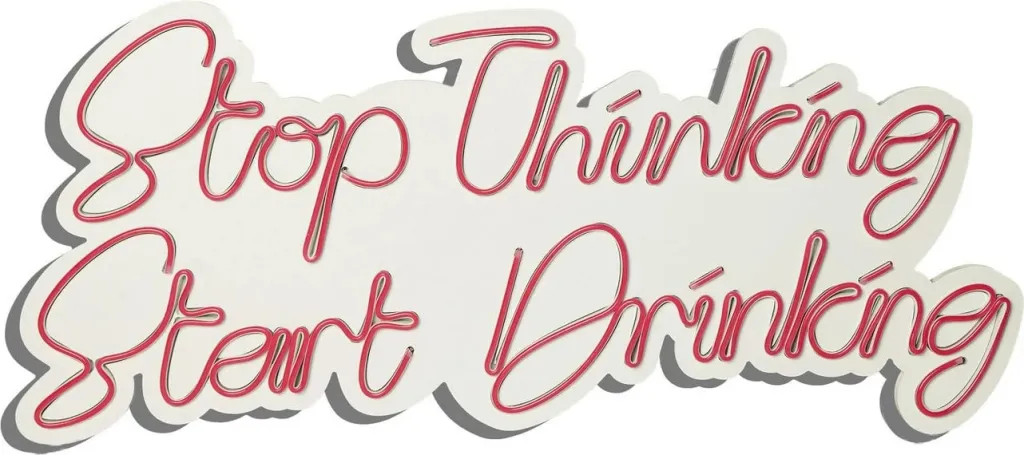 Dritë dekorative LED plastike për mur, 'Stop Thinking Start Drinking', e kuqe - 6