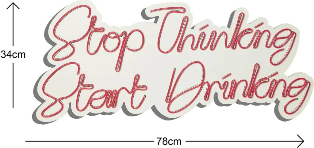 Dritë dekorative LED plastike për mur, 'Stop Thinking Start Drinking', e kuqe - 7