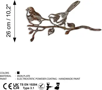 Dekor për kopsht, zog në degë, ngjyrë kafe, Aberto Design, 50x26cm