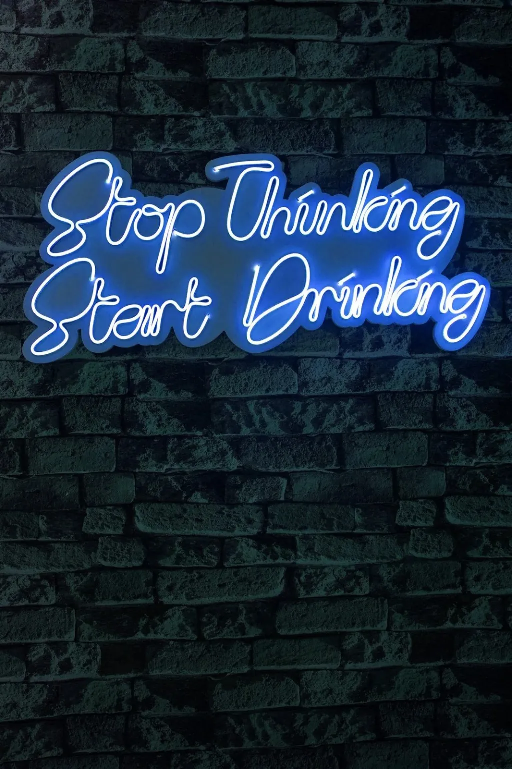 Dritë dekorative LED në mur, plastikë, 'Stop Thinking Start Drinking', ngjyrë e kaltër - 4