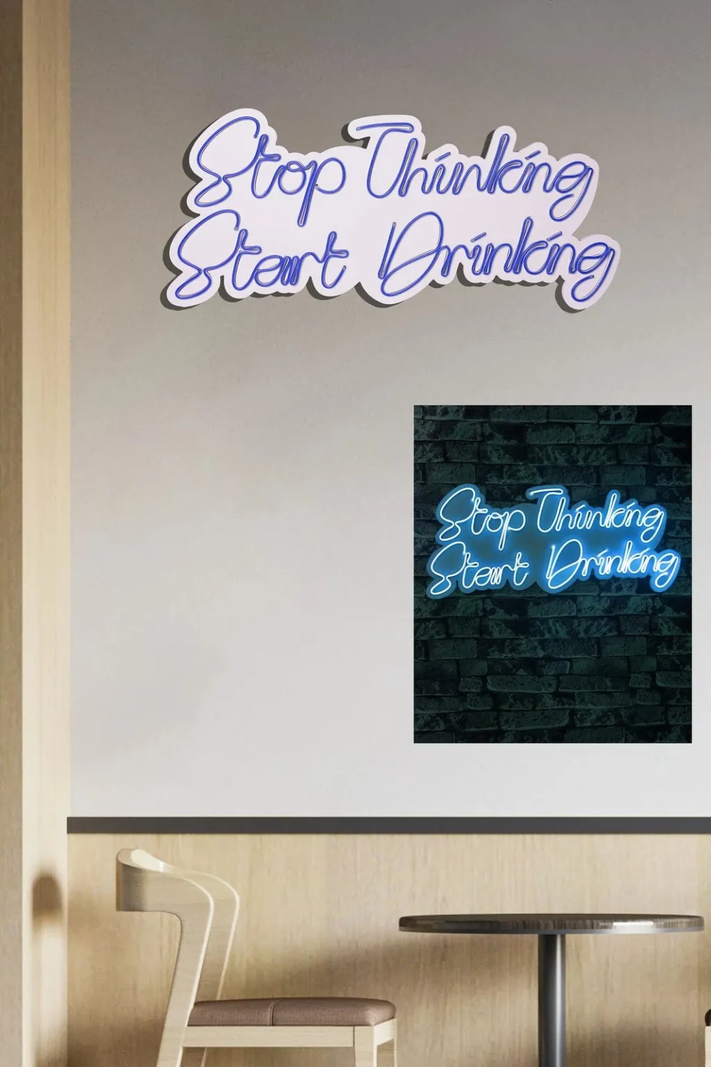 Dritë dekorative LED në mur, plastikë, 'Stop Thinking Start Drinking', ngjyrë e kaltër - 5