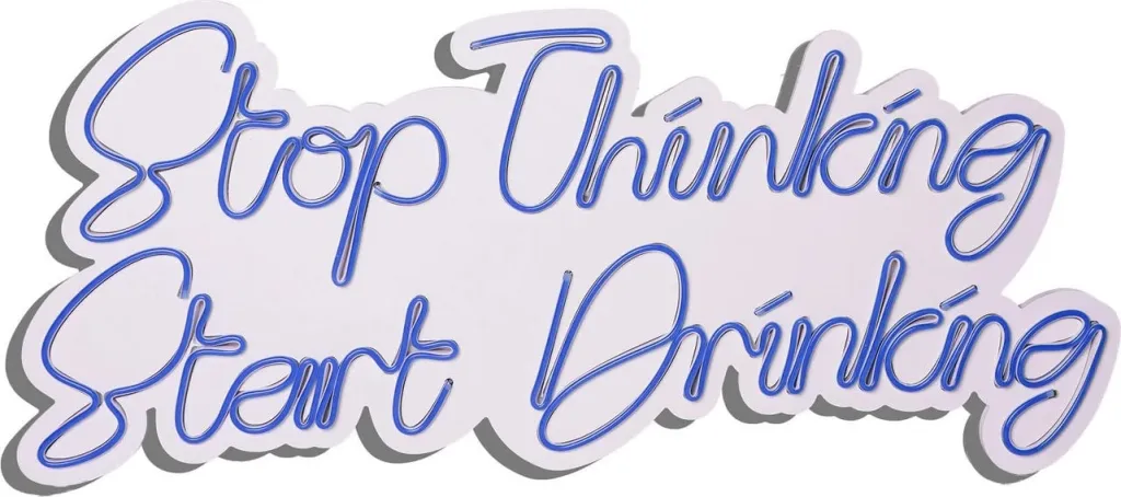 Dritë dekorative LED në mur, plastikë, 'Stop Thinking Start Drinking', ngjyrë e kaltër - 6
