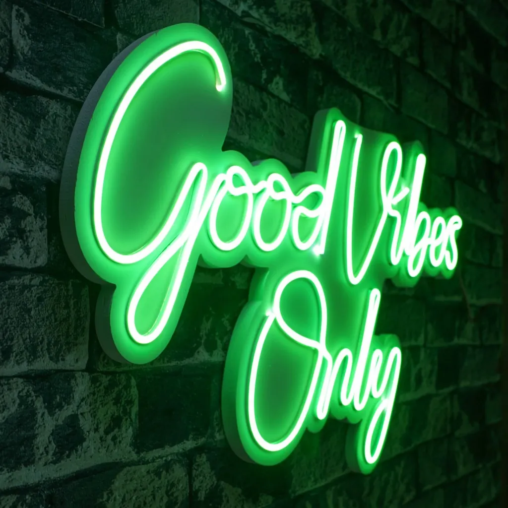 Dekor dritash LED plastike, Good Vibes Only, ngjyrë e gjelbër - 2