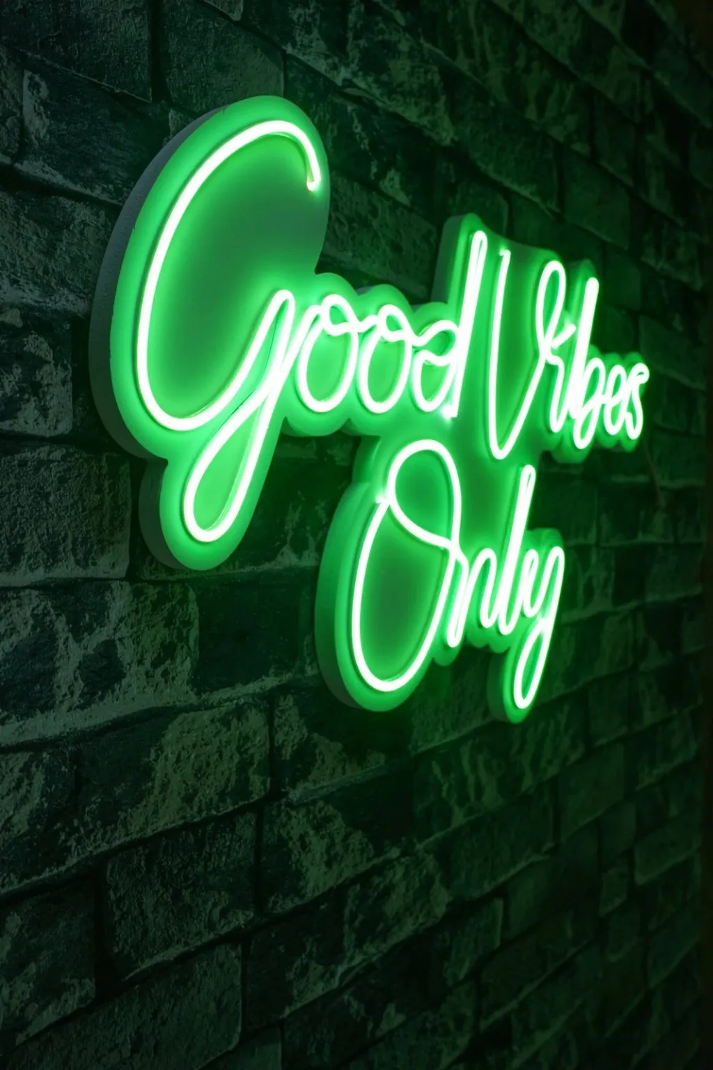 Dekor dritash LED plastike, Good Vibes Only, ngjyrë e gjelbër - 3
