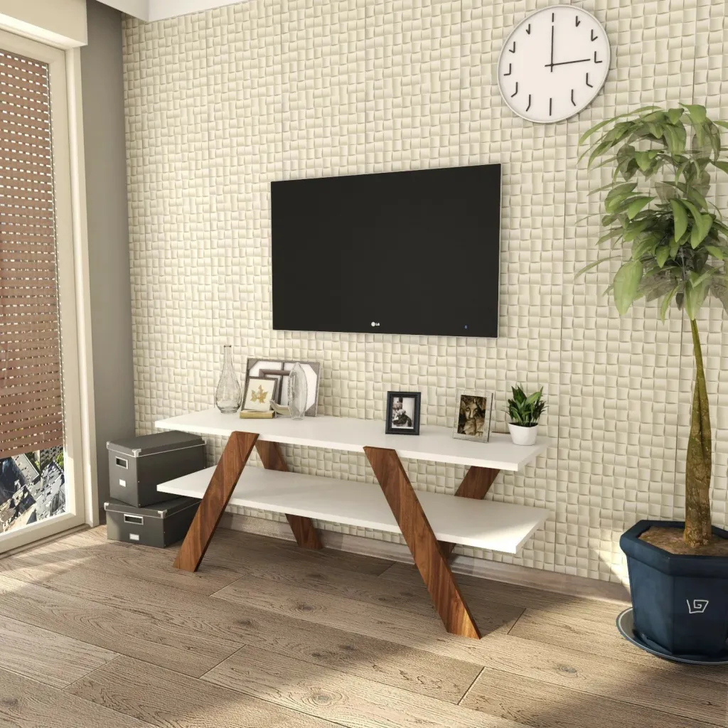 Komodë TV Hanah Home, Basic - 146, e bardhë dhe arre, 120x45x33.1cm - 2