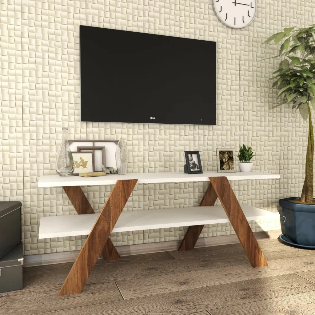 Komodë TV Hanah Home, Basic - 146, e bardhë dhe arre, 120x45x33.1cm - 3