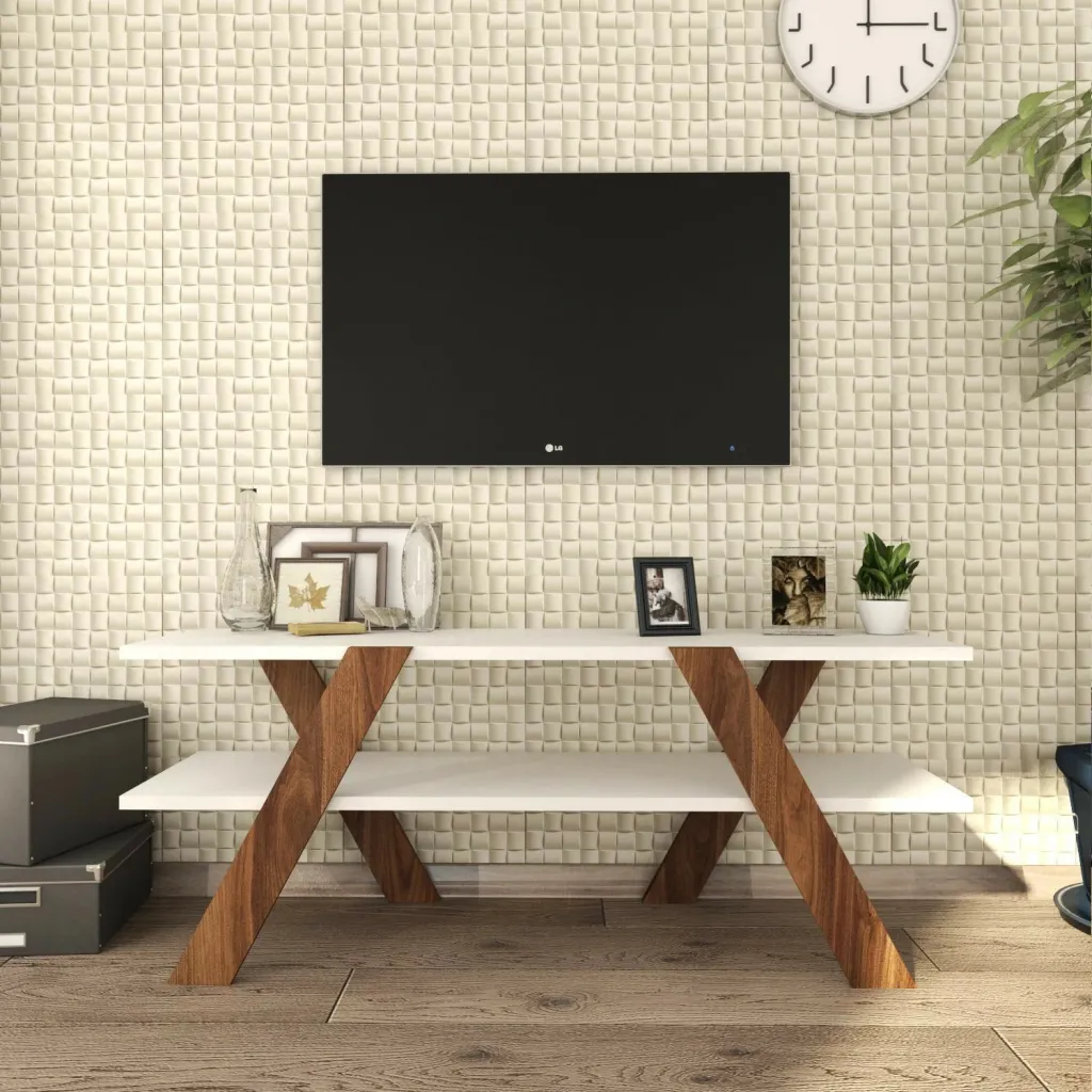 Komodë TV Hanah Home, Basic - 146, e bardhë dhe arre, 120x45x33.1cm - 4