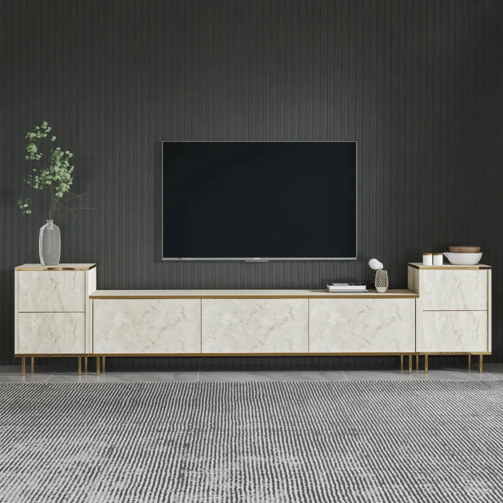 Komodë TV Hanah Home, Canaz, ngjyrë ari dhe travertin - 4